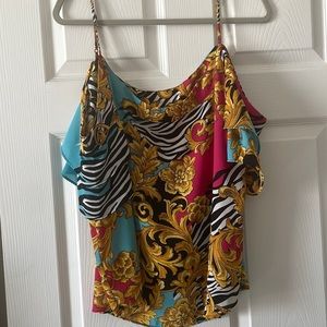 Floral and zebra print off shoulder blouse